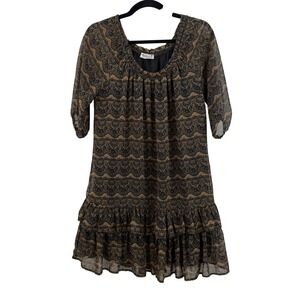 Deby Debo Dress Womens 1 Small Boho Romantic Lace Print Ruffle Chiffon Mini